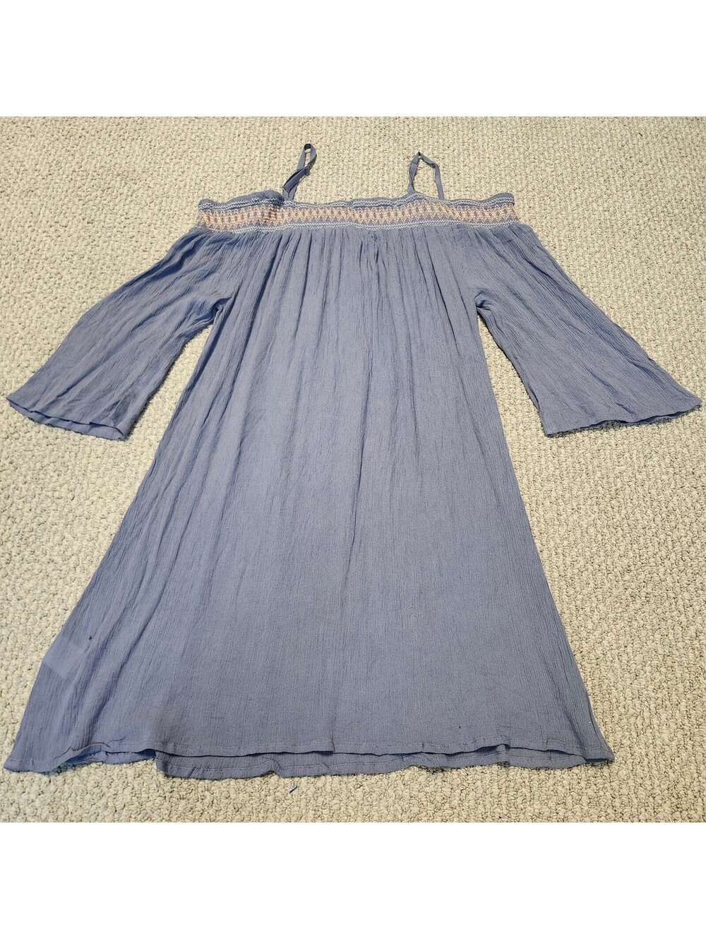 S.Oliver Blue Off-Shoulder Midi Dress with Embroidered Detail Size 8 NWT